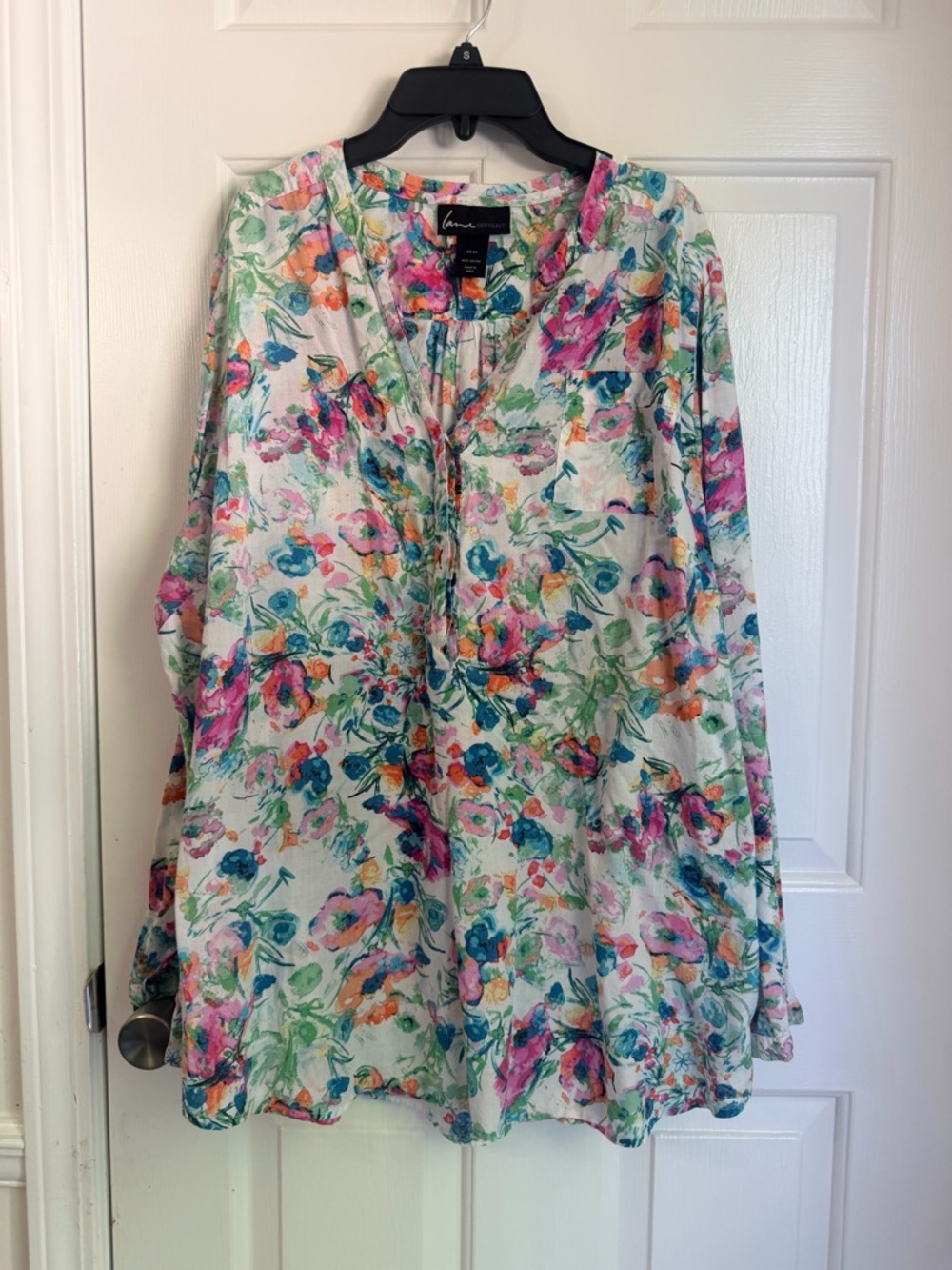 Lane Bryant White Multi Floral V-Neck Tunic